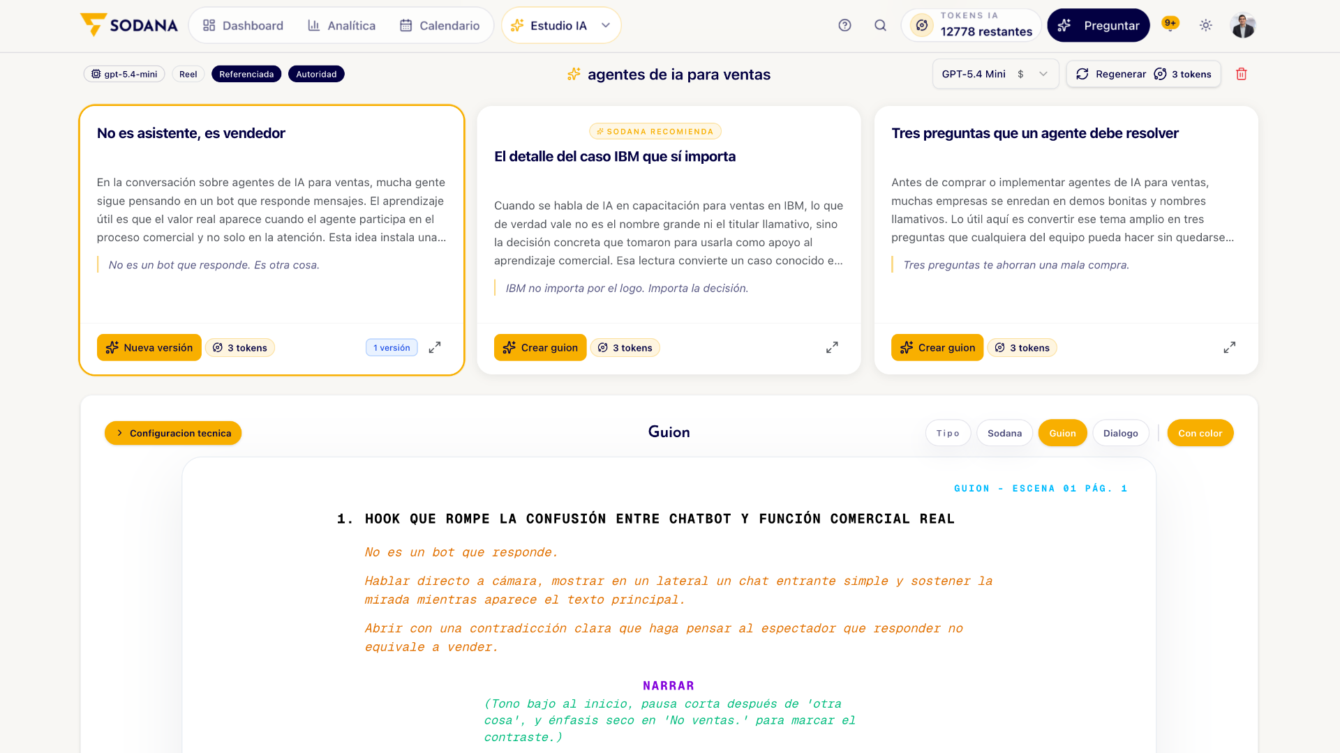 Generador de contenido de Sodana